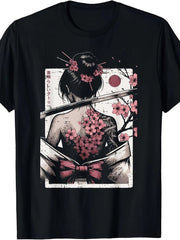 Japanese Woman Cherry Blossom Tattoo Art Geisha Women Men T-Shirt Same Style for