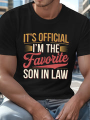 Men's "I'm the Favorite Son in Law" Print Casual Short Tee, Regular Fit, Crew Neck, Geometric Pattern
