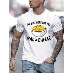 I AM JUST HERE FOR THE AND CHEESE Mens TShirt Comfortable Crew Neck Casual Cotton ShortSleeves Soft Breathable Top Menswear Tshirt Summer Spring Streetwear Cotton Fabric Trendy Letter Print