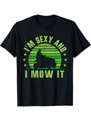 Men'S I'M Sexy And I Mow It Lawn Mowing Shirt - Casual Black Tee Featuring a Green And Yellow Design, Short Sleeves