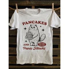 Adorable Cat And Pancake Design on The Front, Featuring a Round Neck And Short Sleeves. Made from Soft And Breathable Material, This Casual Sports-Style T-Shirt for Men Is Perfect for Streetwear. an Ideal Gift for Birthdays Or Holidays