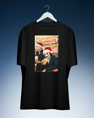 DIYANYONE Original Horror Icons Christmas Cotton T-Shirt - Dunkin' Donuts Pop Culture Meme Tee, Dark Humor Holiday Style
