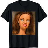 Creepy Doll Face Meme Rolling Eyes T-Shirt - Funny Sarcastic Expression Graphic Tee, Unisex Casual Top