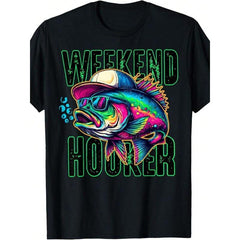 Weekend Fishing Graphic Tee Funny Angler Print Crew Neck Short Sleeve Casual Men's T-Shirt Outdoor Fishing Top