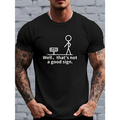 Men's Stick Figure Meme T-Shirt - Funny Black Humor Letter Print with Iconic Stick Figure, Breathable Short Sleeve Round Neck Casual Top Suitable for Summer, Parties, Casual Attire & Meme Humor Gifts