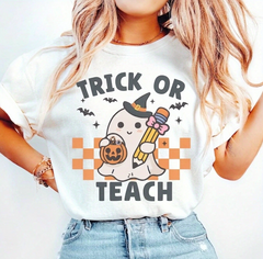 100% Cotton Teacher Halloween Shirt, Halloween Teacher Shirt, Trick Or Teach Shirt, Spooky Teacher T-Shirt, Retro Ghost Teacher Shirt