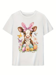 Cute Farm Cow Tee Easter Egg Hunt Graphic T-Shirt Gift For Her