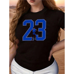 100% Cotton Women's 23 Number Athletic Crew Neck T-Shirt, Casual Short Sleeve Top For Spring & Summer Women's Clothing 220g Heavy Cotton T Shirt