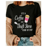 Coffee And Thrift Store Kind Of Day Retro Aesthetic T-Shirt Vintage Shopping Humor Graphic Tee Casual Summer Unisex Top Soft Cotton Crew Neck