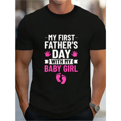My First Father’s Day With My Baby Girl New Dad T-Shirt - Baby Footprint Graphic Tee, Unisex Father‘s Gift