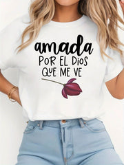 Ladies' Short-Sleeve Round-Neck Casual T-Shirt Printed with 'Loved by The God Who Sees Me' - Perfect for Everyday Wear, Outings, And Holiday Gifts