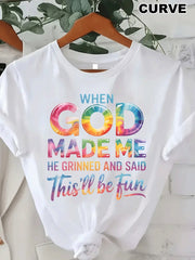 When God Made Me He Grinned And Said This'll Be Fun Funny Christian Graphic Tee for Men Women, Cute Religious Humor Short Sleeve T-Shirt, Casual Crew Neck Top for Church Gift