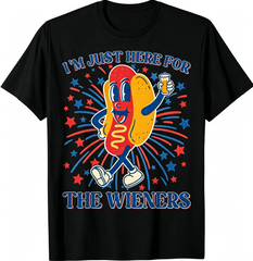 Men's Funny Hot Dog Graphic T-Shirt, 4th of July Humorous Wiener Theme Crew Neck Short-Sleeve Tee, Casual Patriotic Cotton Apparel for Men