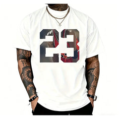 Men'S 23 Graphic Printed T-Shirt, Casual Short-Sleeved Round Neck T-Shirt, Cotton, Round Neck, Casual And Fashionable, Trendy And Versatile, Comfortable And Breathable, Machine Washable, Suitable For All Seasons
