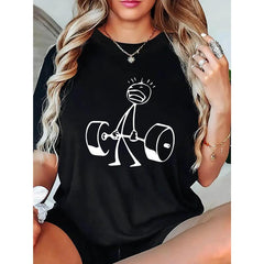 Graphic Print T-Shirt with Dumbbell Design