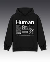 DIYANYONE Original "Human 100% Organic" Hoodie - Heavyweight Cotton Blend Pullover, Sarcastic Product Label Hoodies