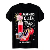 Retro Floral Wine Camera Girls Trip Graphic Tee, All Season Short Sleeve Shirt, Fun Vacation Gift, Casual Top for Bachelorette Party and Women Travel Group