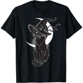 Vintage Halloween Black Cat Costume Witch Hat & Moon T-Shirt