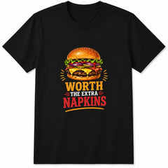 Cheeseburger Worth Extra Napkins Retro Fast Food Graphic Tee BBQ Cookout Funny Food Lover Vintage Summer Casual Unisex Gift