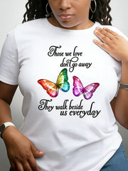 Those We Love Don't Go Away They Walk Beside Us Everyday Memorial Butterfly Graphic Tee for Men Women, Sympathy Grief Short Sleeve T-Shirt, Casual Crew Neck Top for Loss Gift