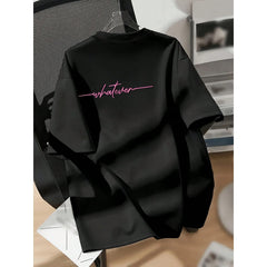 Black Oversized Plus Size Whatever Cursive Print Crew Neck Short Sleeve Tee