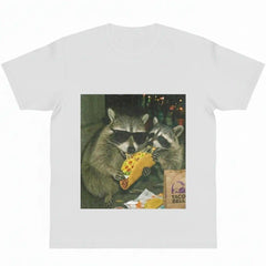 Cute Raccoon Taco T-Shirt, Funny Animal Meme Graphic Tee, Unisex Y2K Casual Top, Soft Cotton Streetwear