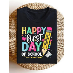 Funny Vintage Graphic Men's T-Shirt Happy First Day of School Teacher Girls Back to School Humor Men Crew Neck Short Sleeve Tees