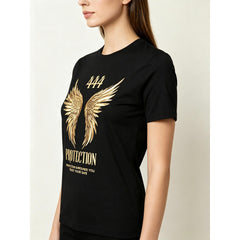 Women’s Angel Number 444 Golden Angel Wings Graphic Crew Neck T-Shirt Vintage Spiritual Casual Summer Short Sleeve Top