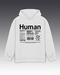 DIYANYONE Original "Human 100% Organic" Hoodie - Heavyweight Cotton Blend Pullover, Sarcastic Product Label Hoodies