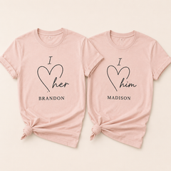 Personalized Couple T-Shirt Set Custom 2 Piece Matching Tees for Him and Her