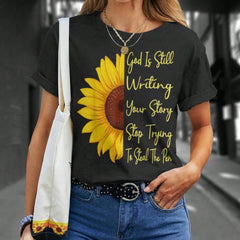 God Is Still Writing Your Stop Trying To Steal Pen-Shirt Black Printed Short Sleeve TShirt Vintage Street Style Casual Versatile Top Tee.