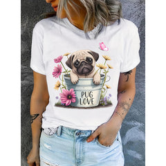 A Fun Printed T-Shirt Featuring Pugs, Perfect for Pug Enthusiasts