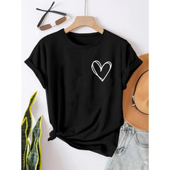 Plus-size Women's Minimalist Heart Print T-Shirt, Casual Round Neck Short-Sleeve Top, Comfortable and Breathable for Daily Wear, Minimalist Heart Print Casual Sport T-Shirt