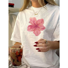 Women's Retro Floral Print Short Sleeve Round Neck T-Shirt Soft Pink Hawaiian Cut Lightweight Breathable Beach, Office, Daily