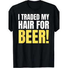I Traded Hair For Beer Bald Balding Man Funny Retro Beer Lover T-Shirt Sarcastic Drinking Humor Graphic Tee Unisex Summer Casual Top Soft Cotton Crew Neck Vintage Style