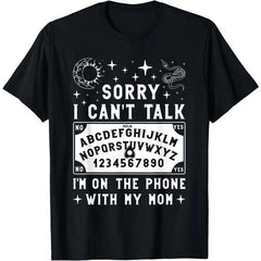 Women's Cotton Round Neck Graphic Printed "Sorry I Can't Talk I'm On The Phone With My Mom" Tee, Short-Sleeve Casual Retro Sporty Everyday Top