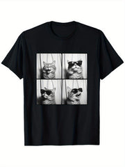 Fun Cool Cat Selfie T-Shirt Short Sleeve Graphic Tee | Cute Smiling Cat Lover Gift for Men Women Dad Mom Best Friend