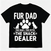 Funny Fur Dad The Man The Myth The Snack Dealer Pet Dad T-Shirt Paw Prints Graphic Tee Dog Cat Dad Gift Father‘s Day Unisex Summer Casual Top Soft Cotton Crew Neck Vintage Style