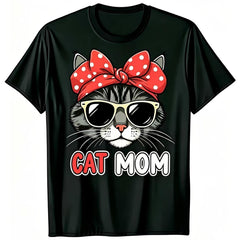 Cat Mom Vintage Graphic Tee Retro Cat Lover Gift Casual Summer Top Unisex Soft Cotton Crew Neck Durable Outdoor Streetwear Trendy Aesthetic Cat Lady Apparel