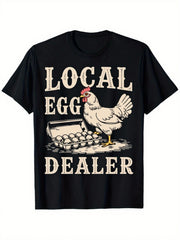 Funny Local Egg Dealer Chicken Graphic T-Shirt for Men and Women, Backyard Chicken Lover Farm Tee, Vintage Hen and Egg Print Casual Crew Neck Short Sleeve Shirt, Homestead Farmer Gift