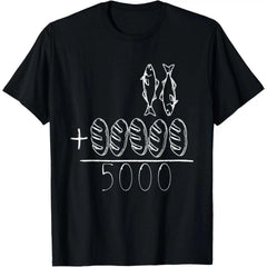 Men's Short-Sleeve Breathable Smooth Top, 2 Fishes 5 Breads Jesus Feeds The 5000 Christian Bible Verses Printed T-Shirt, Prints, Shortsleeve, Graphic, Original, Tee, Casual