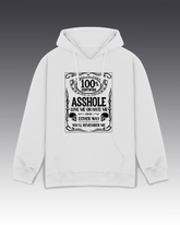 DIYANYONE Original "100% ASSHOLE" Hoodie - Heavyweight Cotton Blend Pullover, Dark Humor Rebel Graphic Hoodies