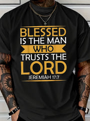 Christian Bible Verse Graphic T-Shirt for Men, Blessed Is the Man Who Trusts the Lord Jeremiah 17:7 Faith Tee, Inspirational Casual Crew Neck Shirt