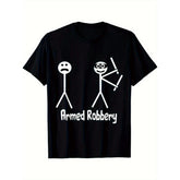 Funny Stick Figure Bandit Graphic T-Shirt - Humorous Matchstick Man Robber Tee, Unisex Streetwear Casual Top
