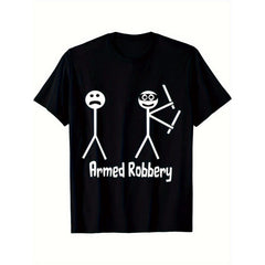 Funny Stick Figure Bandit Graphic T-Shirt - Humorous Matchstick Man Robber Tee, Unisex Streetwear Casual Top