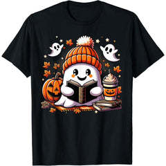 Snug Ghost Reading A Book Halloween Vibes T-Shirt