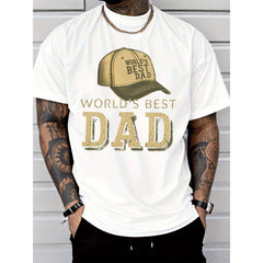 Men'S Crew Neck T-Shirt Casual Trend World'S Best Dad Cap Print Suitable for Adult Men'S Daily Wear Father'S Day Gift Men'S Fashion