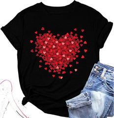 Valentine Shirts for Women Love Heart Graphic Tees Tops Cute Valentines Shirt Short Sleeve Tshirts