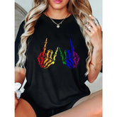 100% Cotton Skeleton Rock Hand LGBT-Q Cool Rainbow Flag Gay Pride Ally T-Shirt