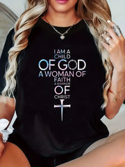 Christian Quote Print Religious Graphic Plus Size Short Sleeve T-shirt Women's Big Size Top Comfy Chic Faith Apparel for Curvy Ladies Daily Wear Casual Outing Street Style All-Season Essential